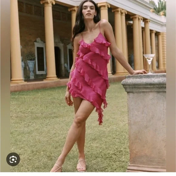 NWT Abercrombie All Over Ruffle Mini Dress Magenta Pink Sleeveless XS Tall XST - Picture 2 of 7